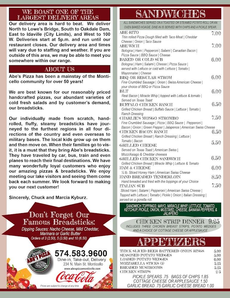 Abe's Pizza Menu image 1