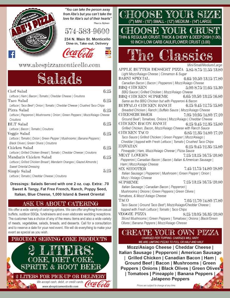 Abe's Pizza Menu image 2